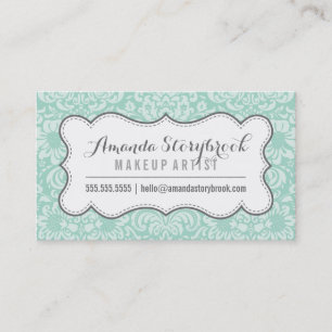 FLORAL DAMASK PATTERN trendy vintage mint grey Business Card