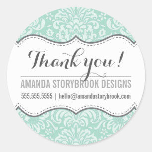 FLORAL DAMASK PATTERN trendy vintage mint grey Classic Round Sticker