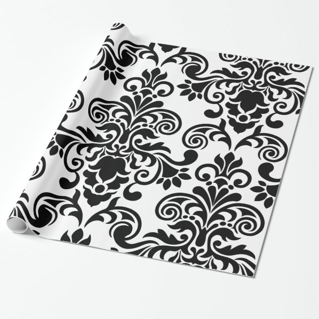 Floral Damask Patterned Wrapping Paper (Unrolled)