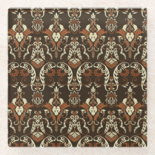 Floral damask print: vintage seamless. glass coaster