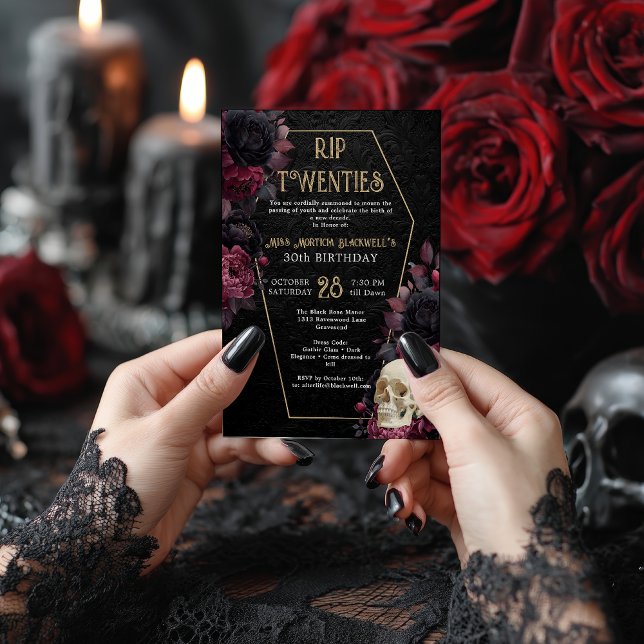 floral Damask RIP Twenties Gothic 30th Birthday Invitation (floral Damask RIP Twenties Gothic 30th Birthday Invitation)