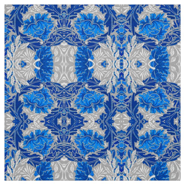 Floral Damask, Sapphire Blue and Grey  Fabric (Swatch)