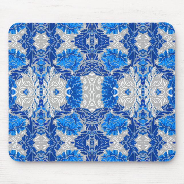 Floral Damask, Sapphire Blue and Grey  Mouse Mat (Front)