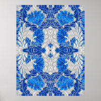 Floral Damask, Sapphire Blue and Grey