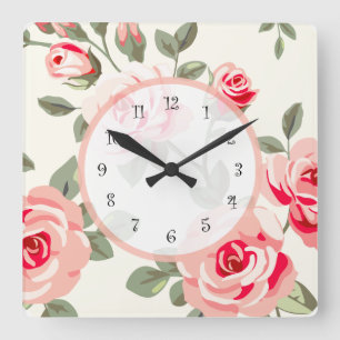Floral Damask Square Wall Clock