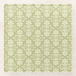 Floral damask wallpaper glass coaster