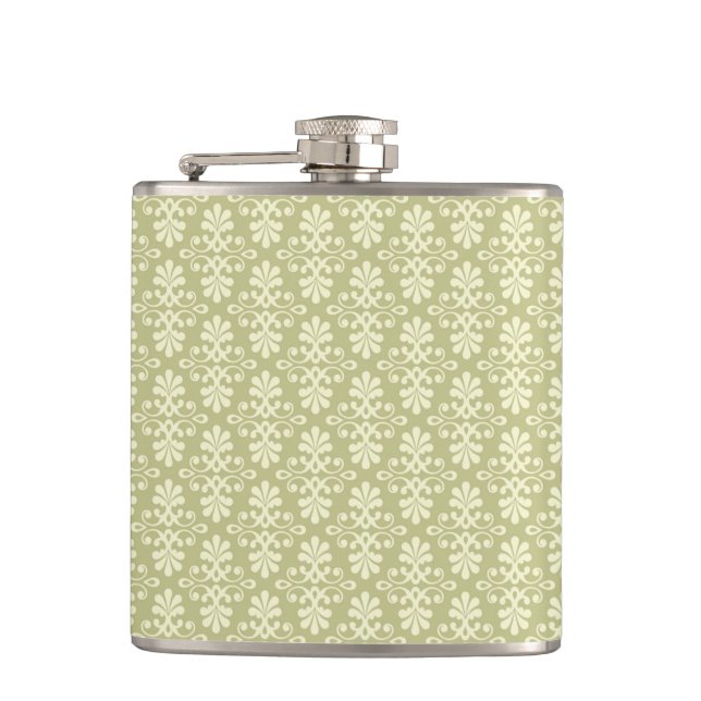Floral damask wallpaper hip flask (Front)