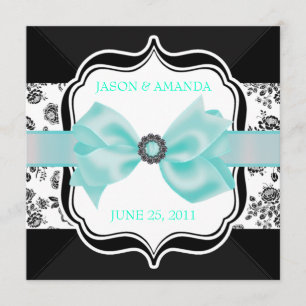 Floral Damask Wedding Invite with Bow