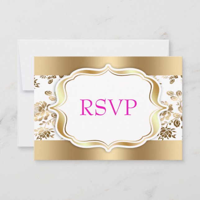 Floral Damask Wedding RSVP Card (Front)