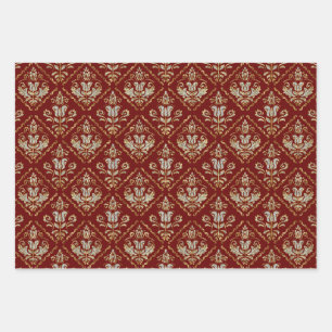 Floral damasks on 3 colours background wrapping paper sheet
