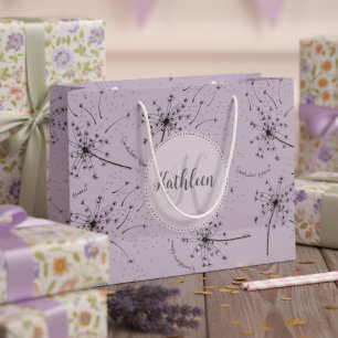 Floral Dandelion Kisses Purple Wildflower Large Gift Bag