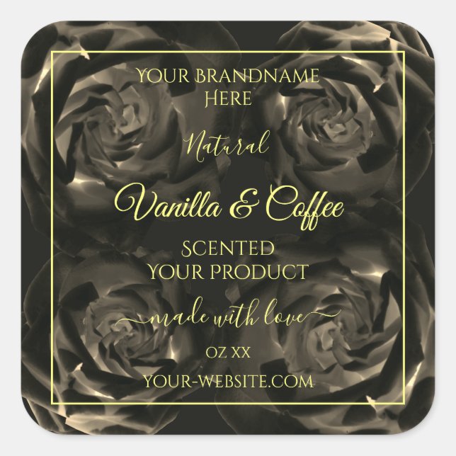 Floral Dark Brown Roses Product Packaging Labels (Front)