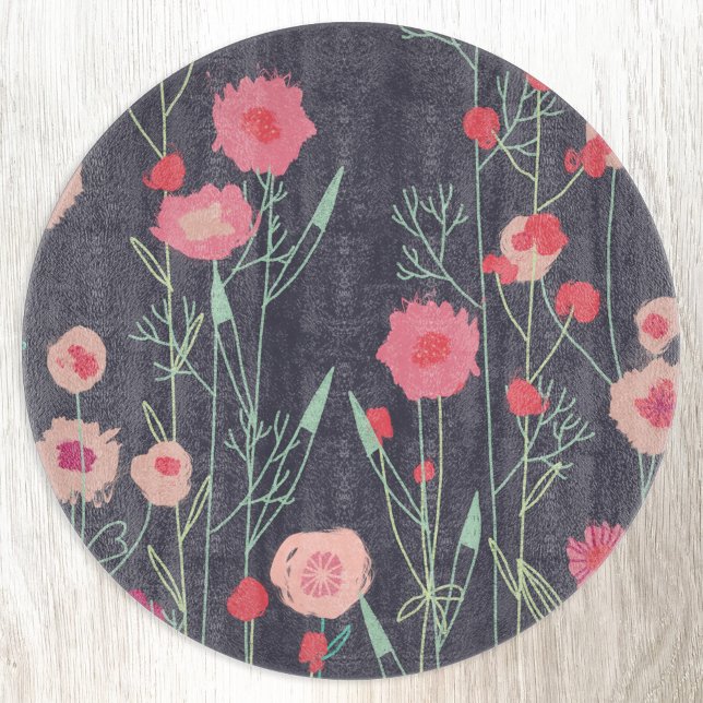 Floral Dark Cutting Board (Boho floral pink and charcoal gray cutting board)
