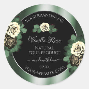 Floral Dark Green Black Product Labels Leafy Roses