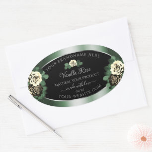 Floral Dark Green Black Product Labels Leafy Roses