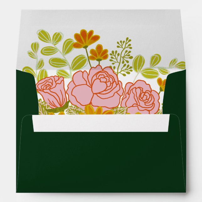 Floral Dark Green Wedding Botanic Envelope (Back (Bottom))