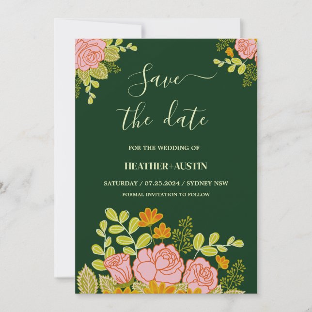 Floral Dark Green Wedding Thank you Invitation (Front)
