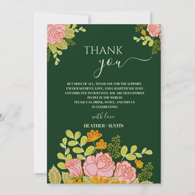 Floral Dark Green Wedding Thank you Invitation (Front)