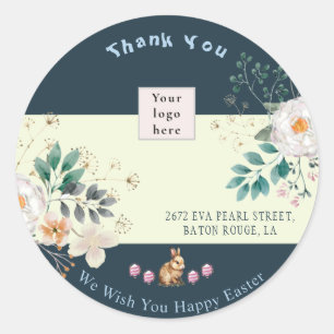 Floral Dark Green With Logo Multi purpose Thank Classic Round Sticker