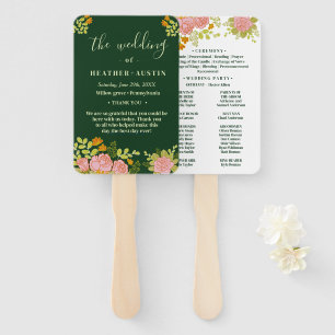 Floral Dark Navy Blue Wedding Botanic Program Hand Fan