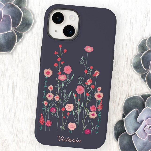 Floral Dark Personalised iPhone Case (Plymouth Flowers pink and dark gray cell phone case)