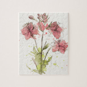 Floral Dark Pink Splash Jigsaw Puzzle
