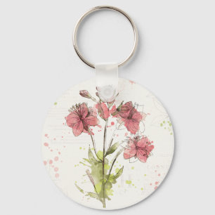 Floral Dark Pink Splash Key Ring