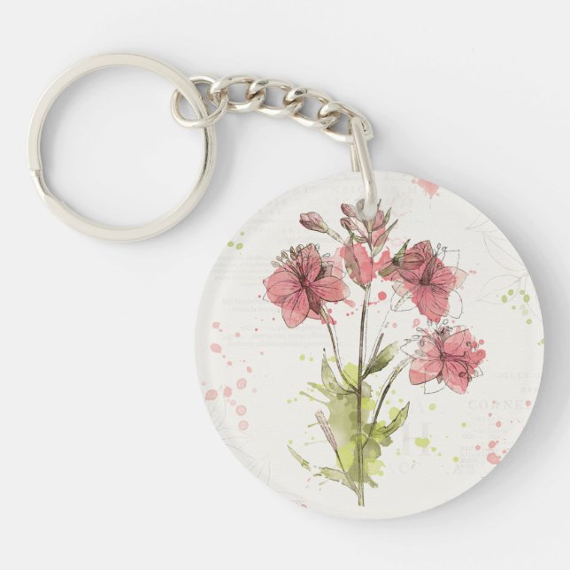 Floral Dark Pink Splash Key Ring (Front)