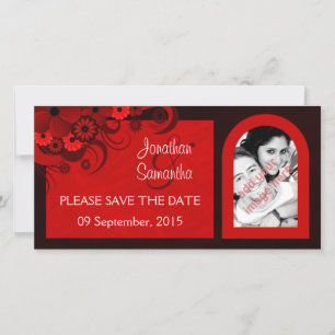Floral Dark Red Gothic Save The Date Photo Cards