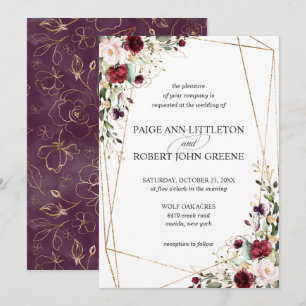 Floral Dark Red, Purple, and Blush Wedding Invitation