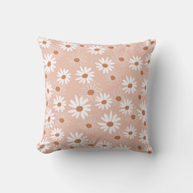 Floral Dasies Pattern Modern Chic Throw Pillow (Front)