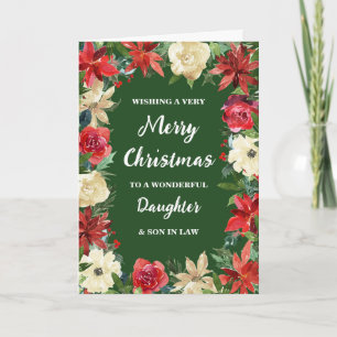 Floral Daughter & Son in Law Merry Christmas Card