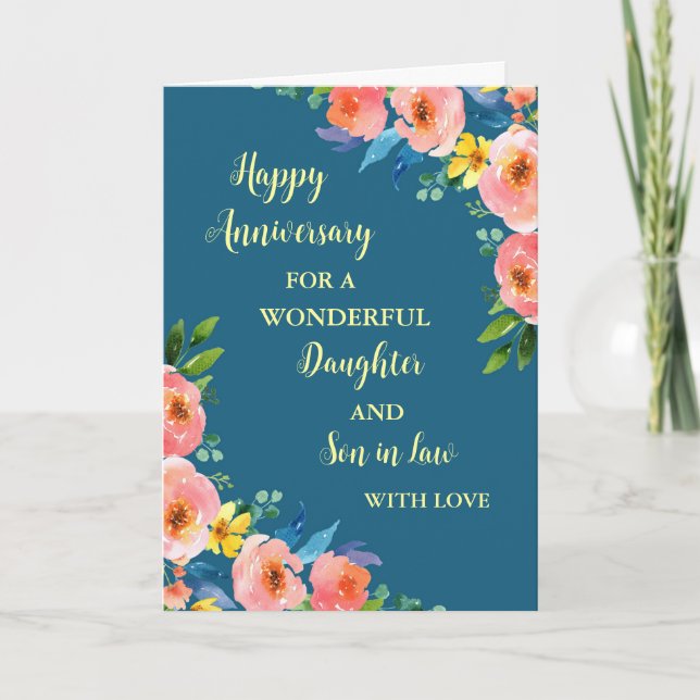 Floral Daughter & Son in Law Wedding Anniversary Card (Front)
