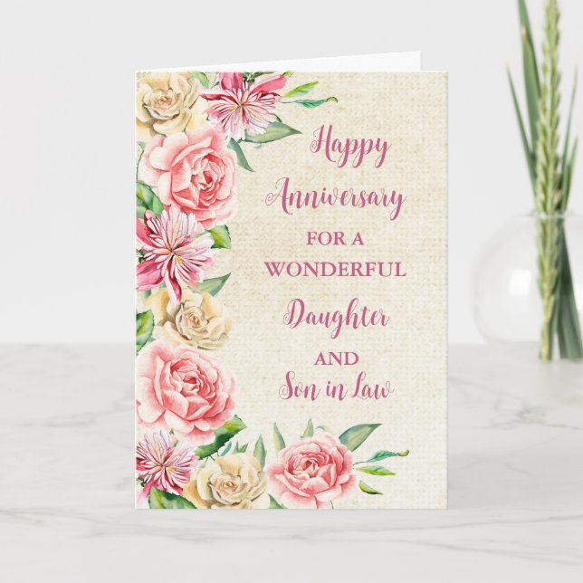 Floral Daughter & Son in Law Wedding Anniversary Card (Front)