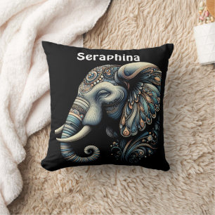 Floral dawn elephant art cushion