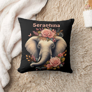 Floral dawn elephant art cushion