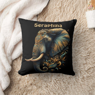 Floral dawn elephant art cushion