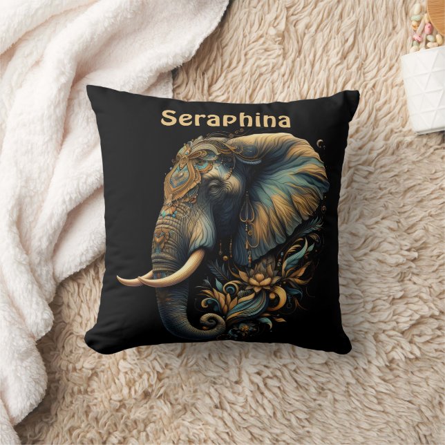 Floral dawn elephant art cushion (Blanket)