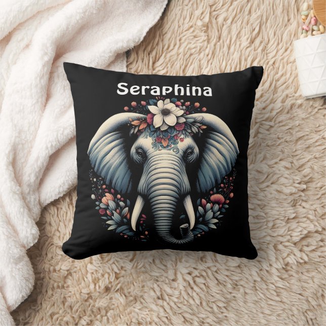 Floral dawn elephant art cushion (Blanket)