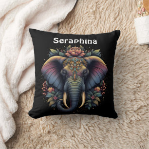 Floral dawn elephant art cushion