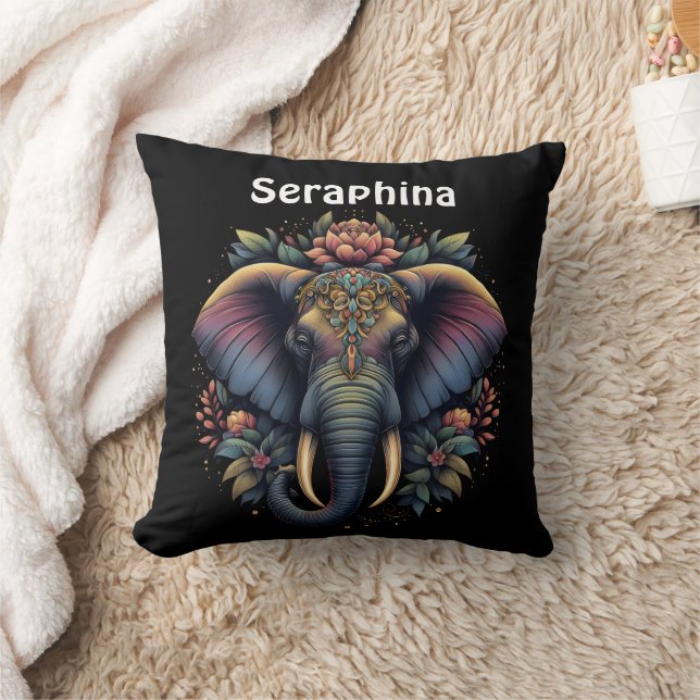 Floral dawn elephant art cushion (Blanket)