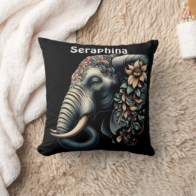 Floral dawn elephant art cushion (Blanket)