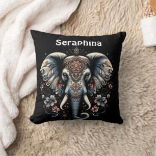 Floral dawn elephant art cushion