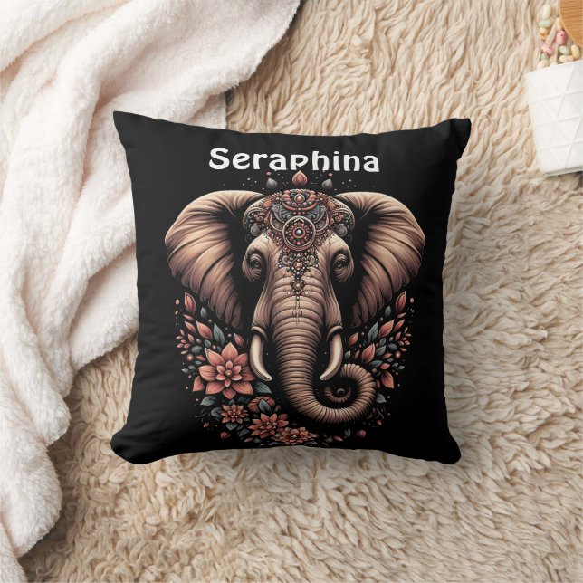Floral dawn elephant art cushion (Blanket)