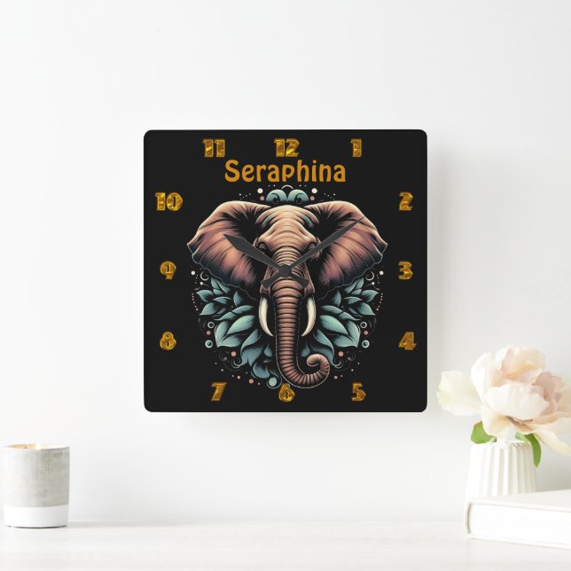 Floral dawn elephant art throw pillow square wall clock (Home)