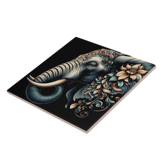 Floral dawn elephant art tile (Side)