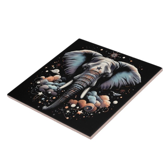 Floral dawn elephant art tile (Side)