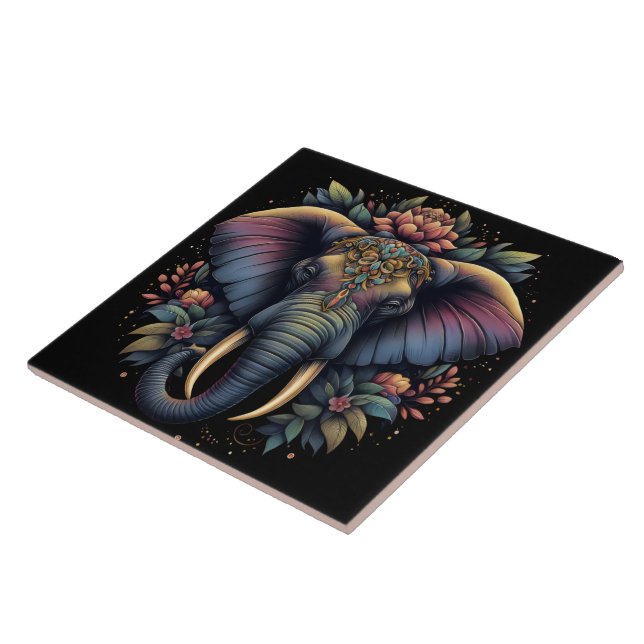 Floral dawn elephant art tile (Side)