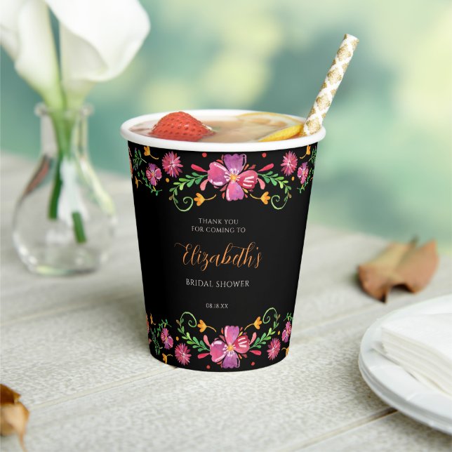 Floral Day of the Dead Bridal Shower Paper Cups (Insitu)