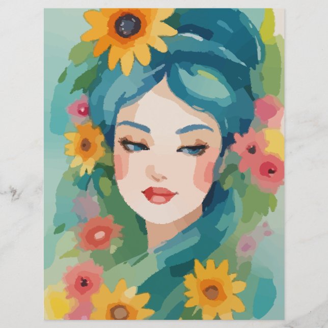 Floral Daydream Portrait Scrapbook Paper (Front)